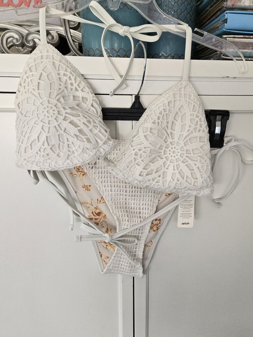 NWT Aerie Crochet Lace Triangle Bikini Set - White